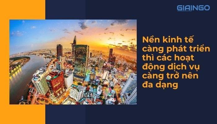 Cho ví dụ chứng minh rằng nền kinh tế càng phát triển thì các hoạt động dịch vụ càng trở nên đa dạng
