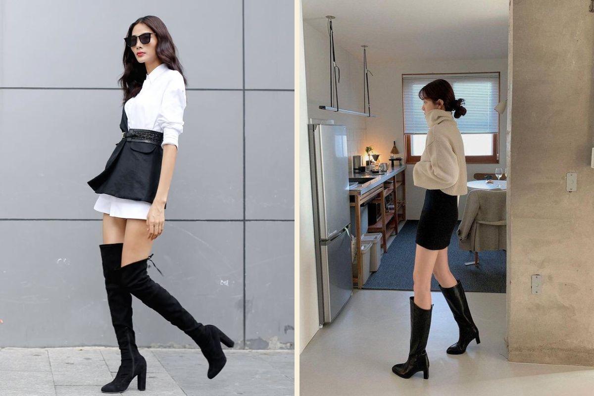 Phối giày boot với váy