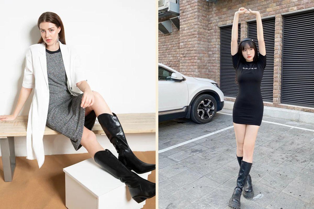 Cách phối giày boot với váy